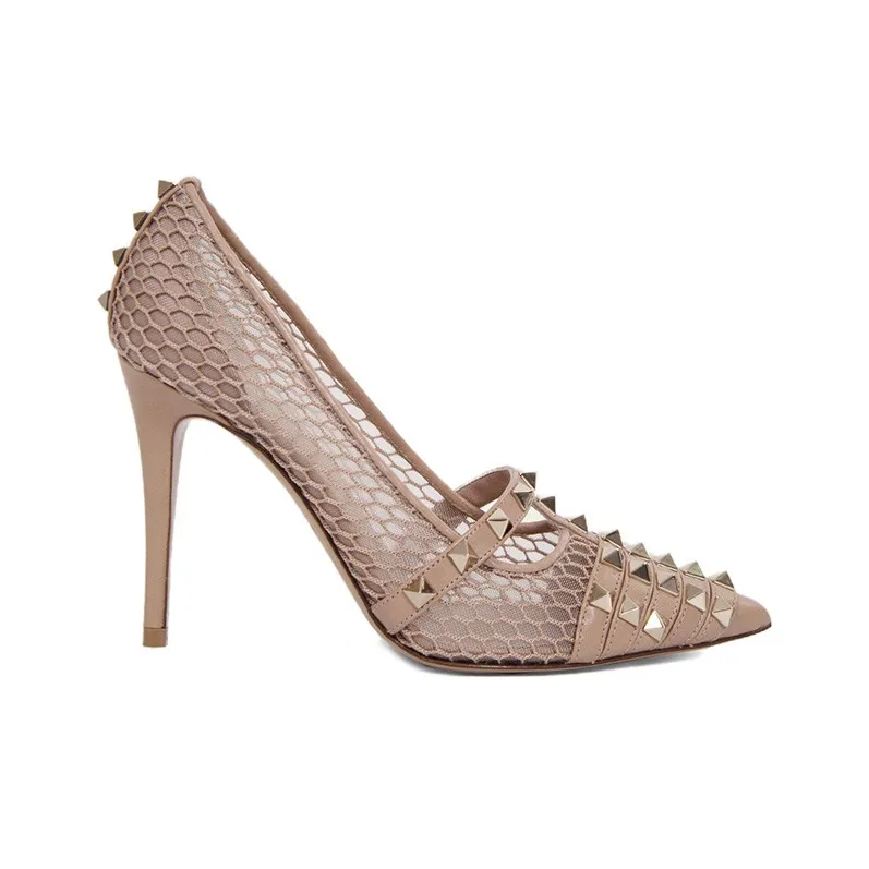 Valentino Rockstud Slim Heel High Heels 9cm Women's Nude Pink-1