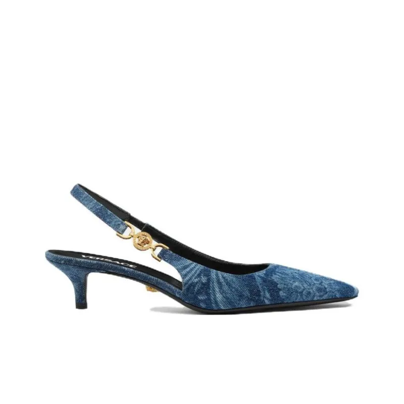 VERSACE 40mm Barocco-print Denim Pumps-4