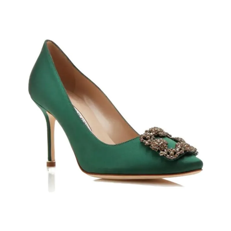 MANOLO BLAHNIK Hangisi Slim Heel High Heels 9cm Women's Green-2