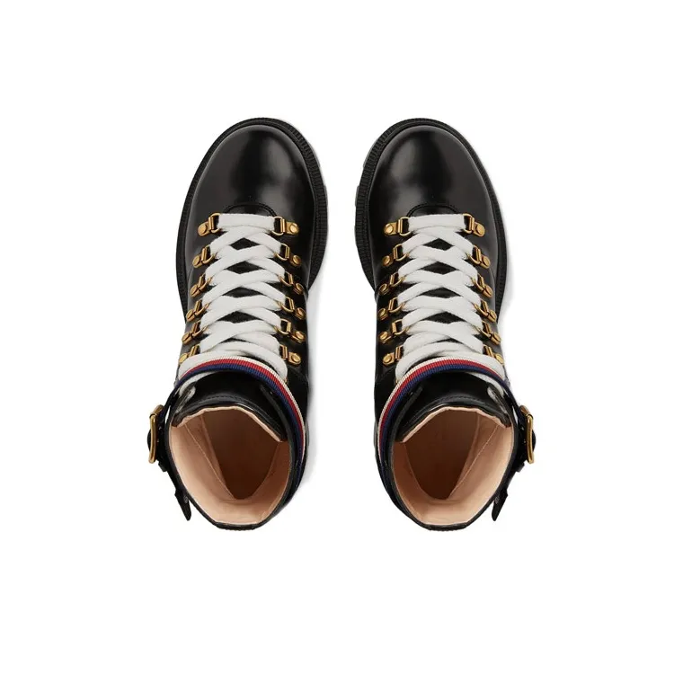 GUCCI Women's Sylvie Web 55mm Ankle Boot 'Black Mystic White Red' Women's-2