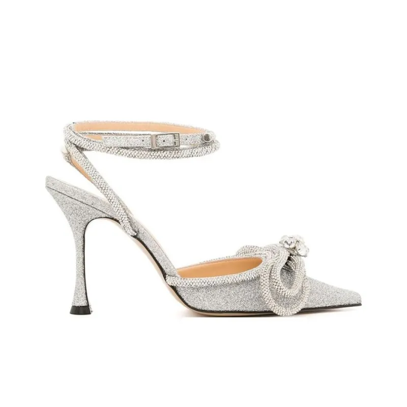 MACH & MACH Bow Embellished Ankle Strap Pumps-1