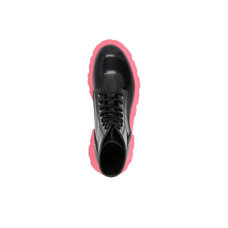 Alexander McQueen Tread Slick Leather Boot Black Pink Women's-4