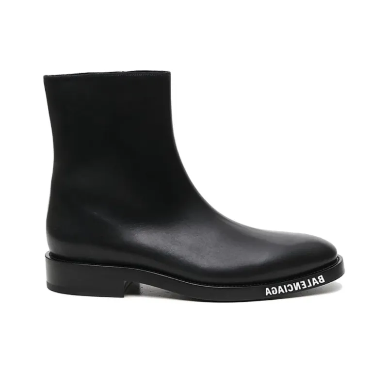 Balenciaga Leather Ankle Boot Black White Logo-1