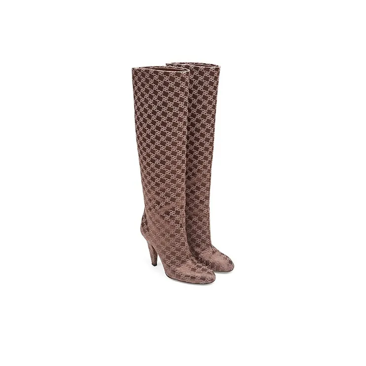 FENDI FF Karligraphy Knee-High Boots 9.5cm Women's Brown-2