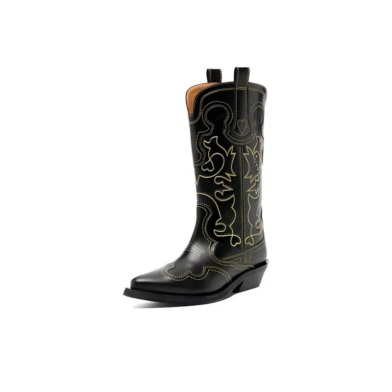 GANNI Contrast-stitch Leather Cowboy Boots-2