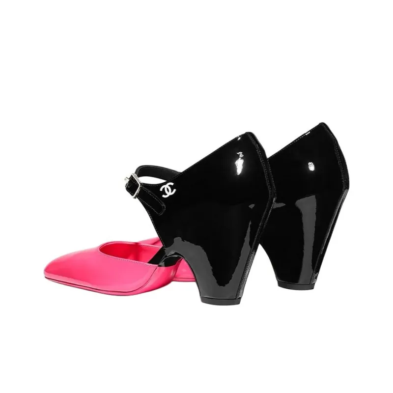 CHANEL Irregular Heel High Heels Women's Pink Black-3