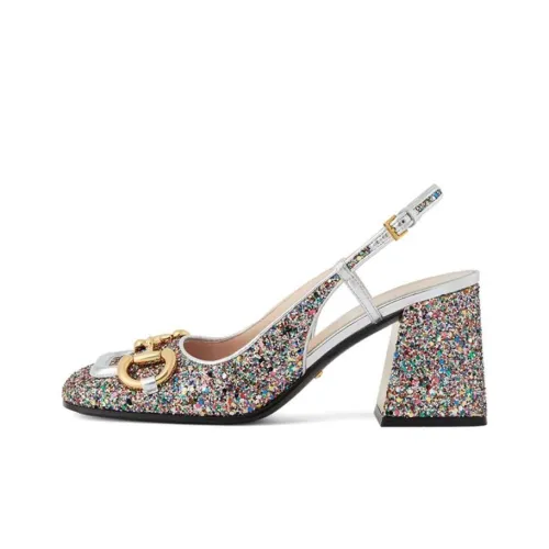 GUCCI Lovelight Block Heel High Heels Women's Silver