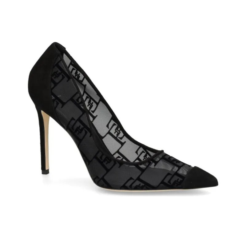 Elisabetta Franchi 105mm Logo-flocked Tulle Pumps-2