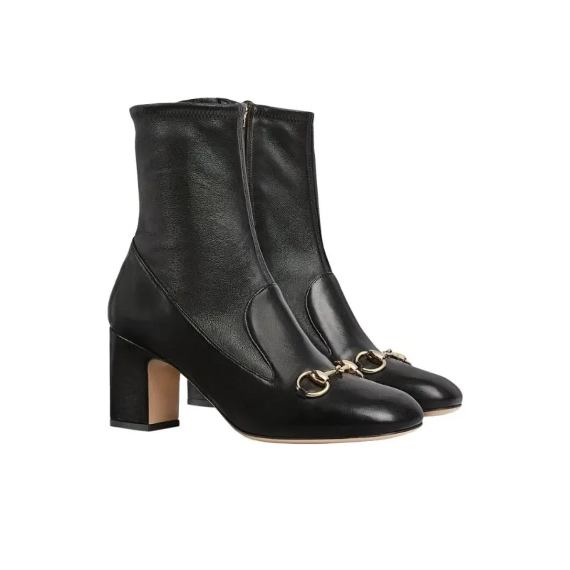 GUCCI Horsebit Ankle Boots 7.5cm Women's Black-2