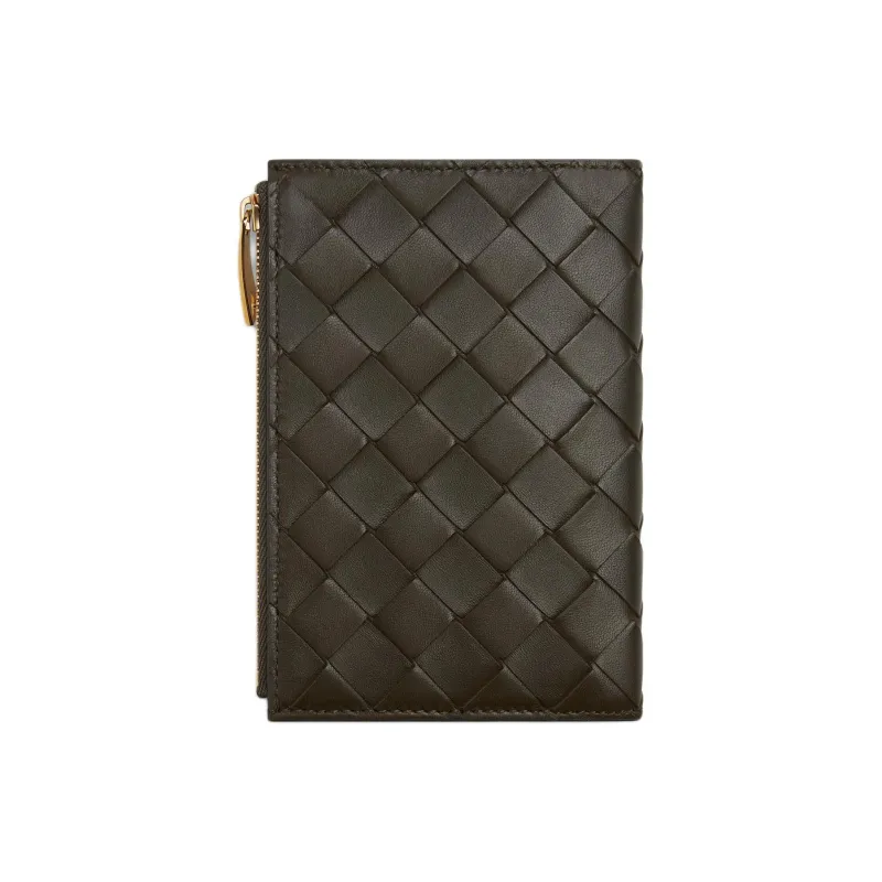 Bottega Veneta Intrecciato Lambskin Wallet Medium Size Women's Persimmon Color With Light Cream Candy-1