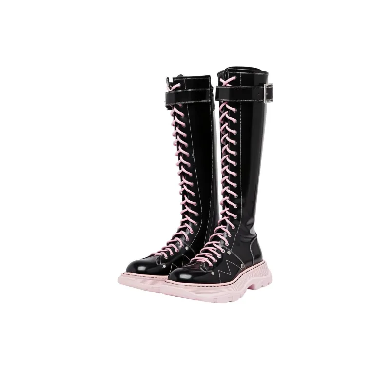 Alexander McQueen Tread Knee high Boots Women's Black Pink-2