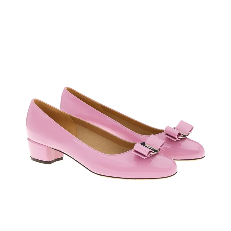 FERRAGAMO Vara Block Heel High Heels 3cm Women's Pink-2