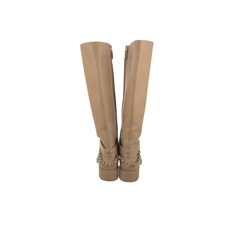 CHANEL Knee high Boots Women's Beige-2