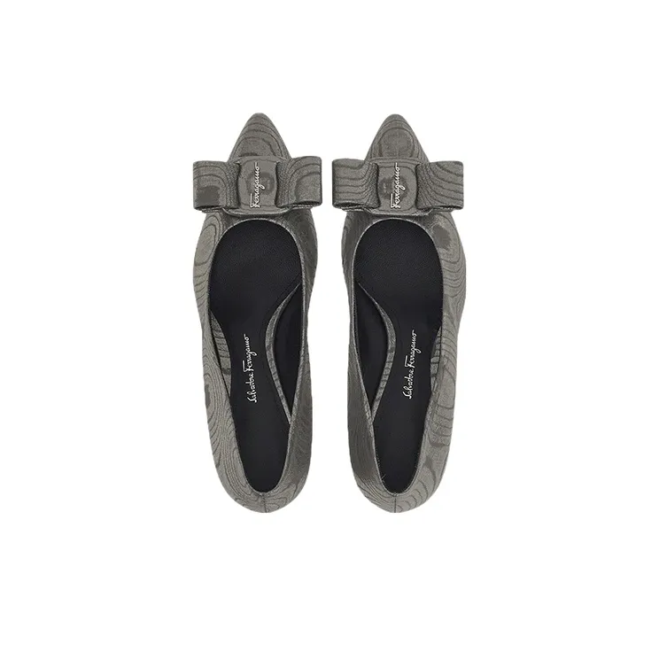 FERRAGAMO Viva Chunky Heel High Heels 5.5cm Women's Gray-3