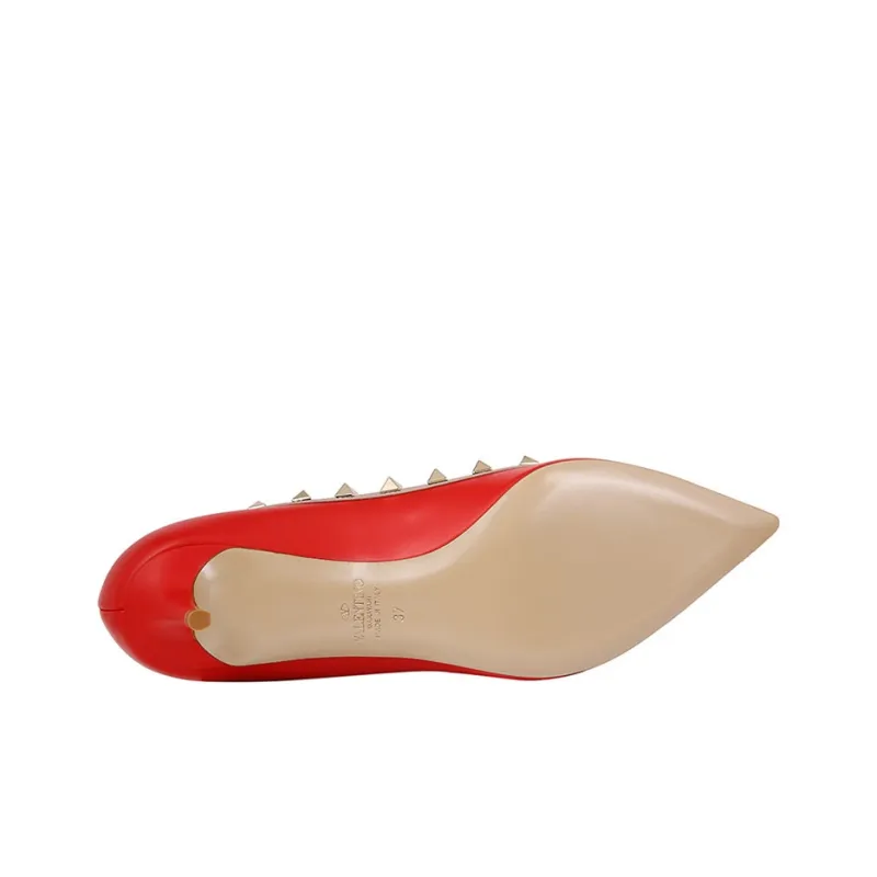 Valentino Rockstud Slim Heel High Heels 5.5cm Women's Red-4