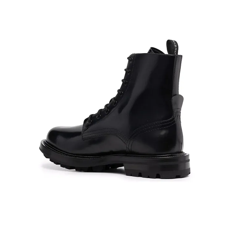 Alexander McQueen Polished Leather Combat Boot Black-3