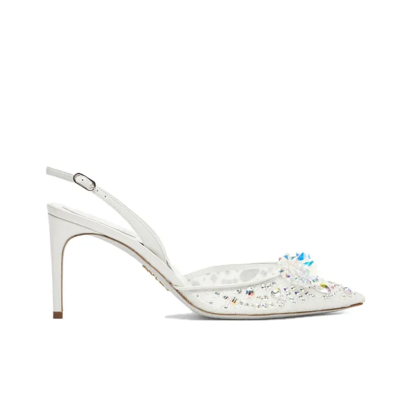 RENE CAOVILLA Cinderella Slim Heel High Heels 8cm Women's White-1
