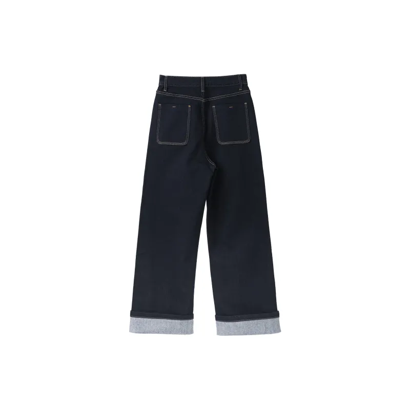 Fstudio Korean Elegance Versatile Dark Color Straight Fit Casual Jeans Women's Blue-1