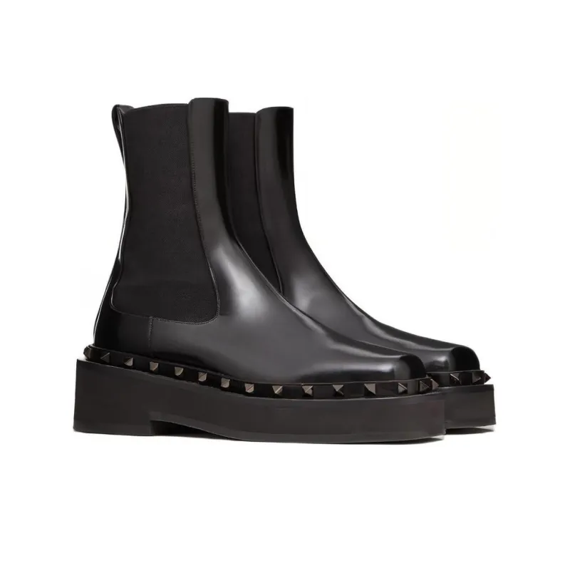 Valentino Garavani M-Way Rockstud Beatle Square Toe Boots Women's-2