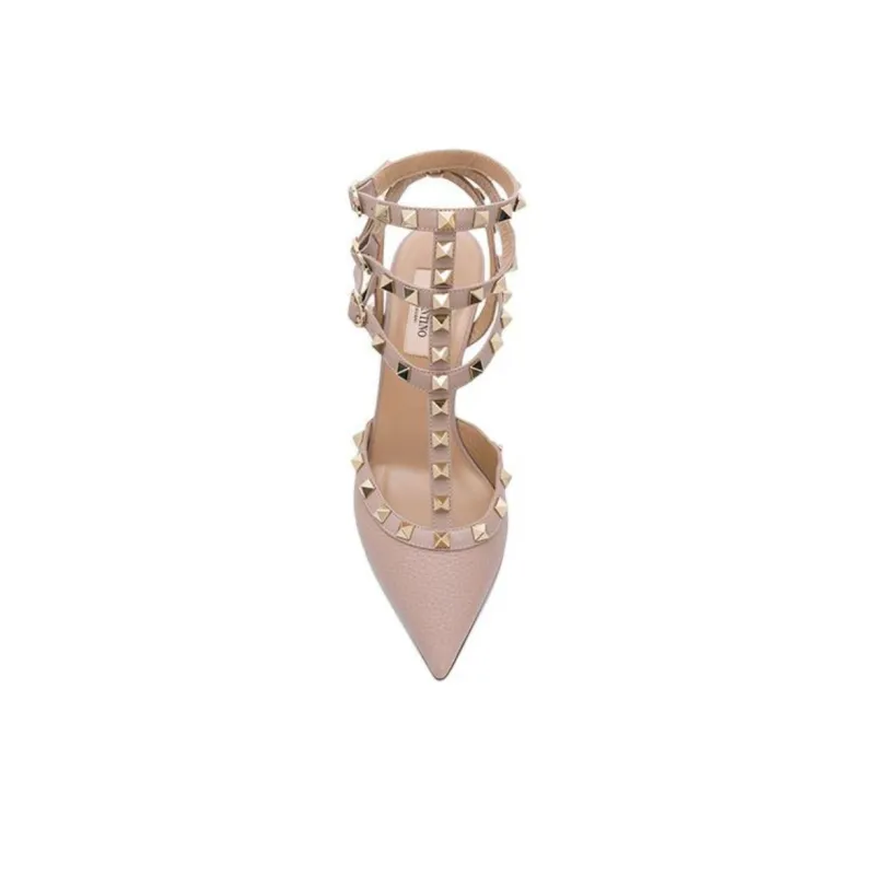 Valentino Rockstud Slim Heel High Heels Women's Pink-4