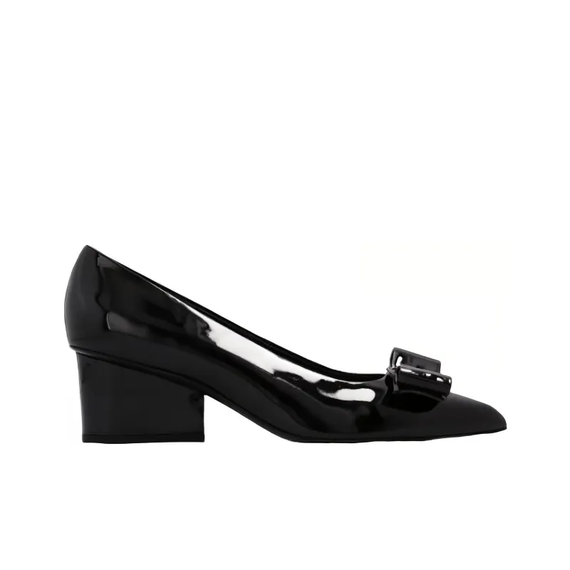 FERRAGAMO Viva Chunky Heel High Heels Women's Black-1