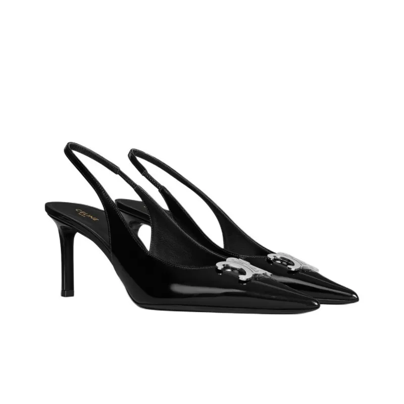 CELINE Triomphe Slim Heel High Heels Women's Black-2