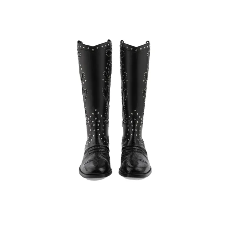 GUCCI Double G Knee-High Boots 3.5cm Women's Black-3