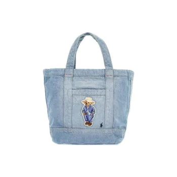Polo Ralph Lauren Cotton Tote Bag Shopping Bag Handbag Small Size Women's Blue