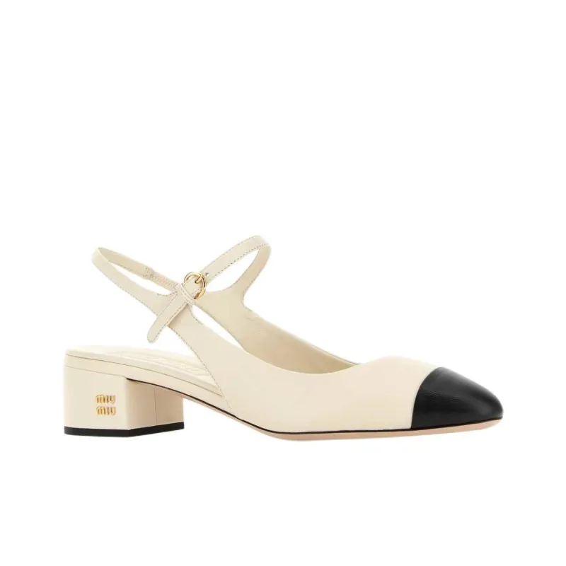 MIU MIU Chunky Heel High Heels 4cm Women's Beige-2