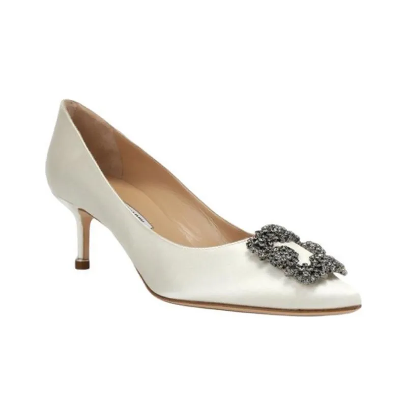 MANOLO BLAHNIK Slim Heel High Heels Women's Cream White-2