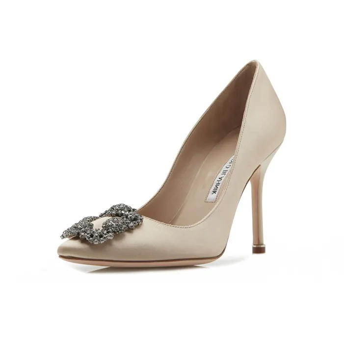 MANOLO BLAHNIK Slim Heel High Heels 10.5cm Women's Champagne-3