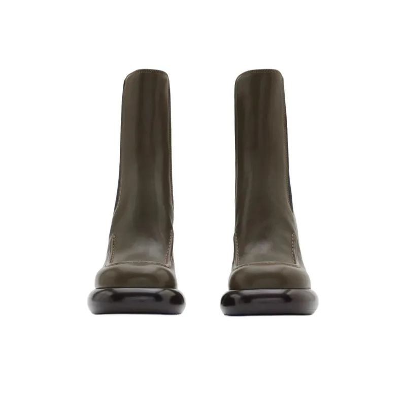 Burberry Wedge Short Chelsea Boots 9.5cm Women's Dark Green-2
