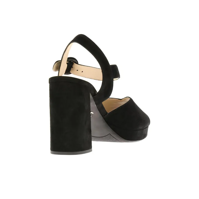 PRADA Chunky Heel One Strap Sandals Women's Black-4