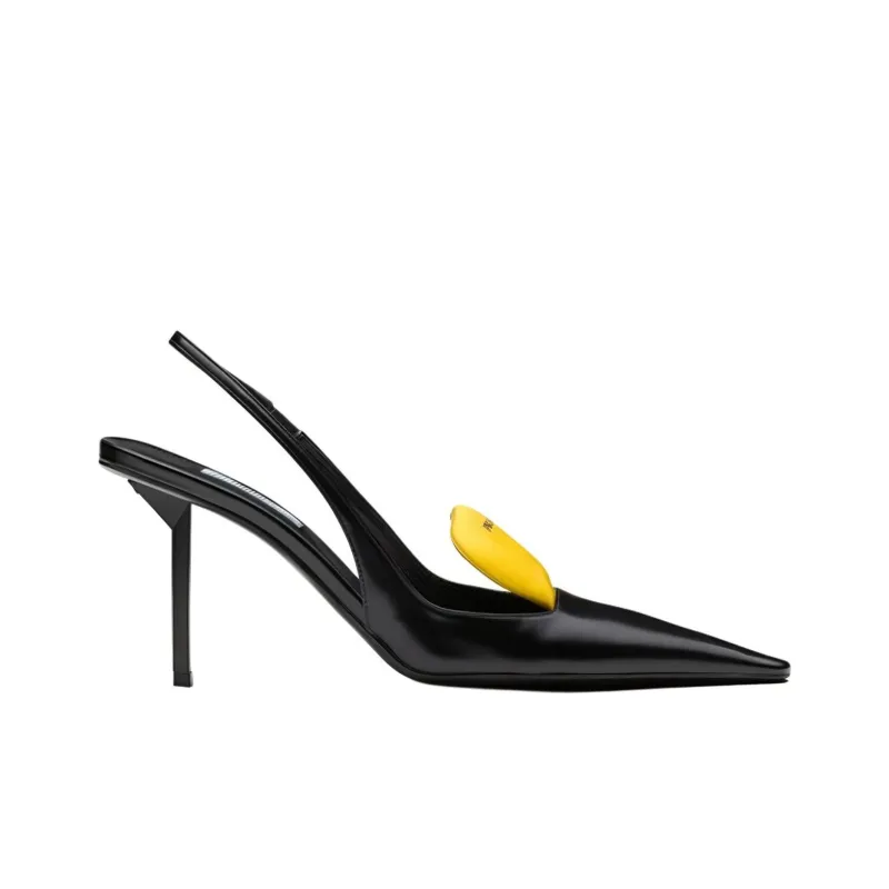 PRADA Slim Heel High Heels Women's Black Yellow-1
