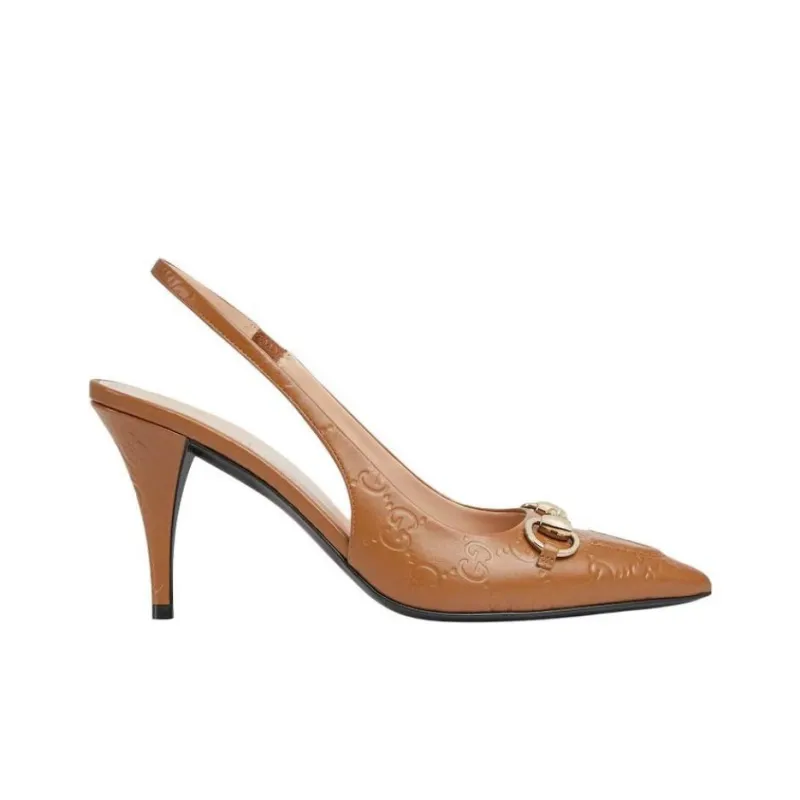 GUCCI Horsebit Slim Heel High Heels 8.5cm Women's Light Brown-1