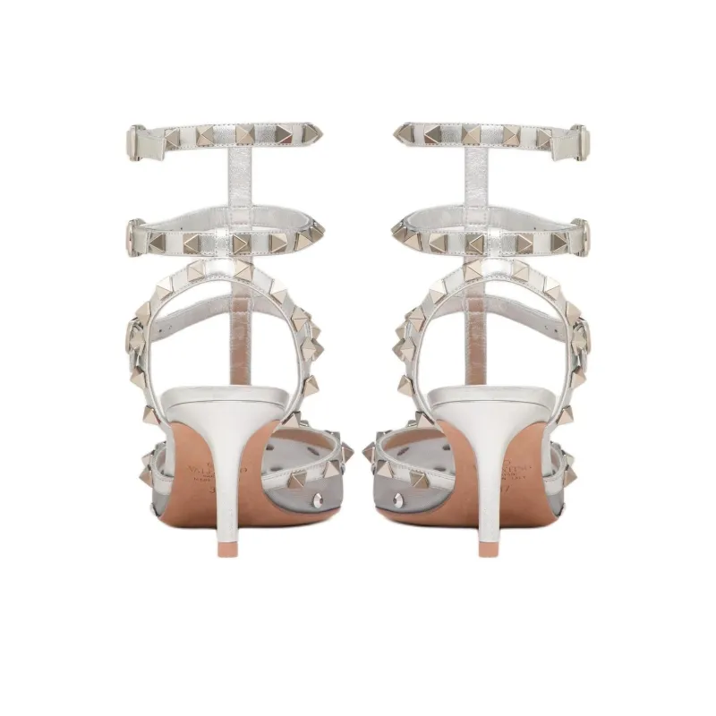 Valentino Rockstud Slim Heel High Heels 6.5cm Women's Silver-4