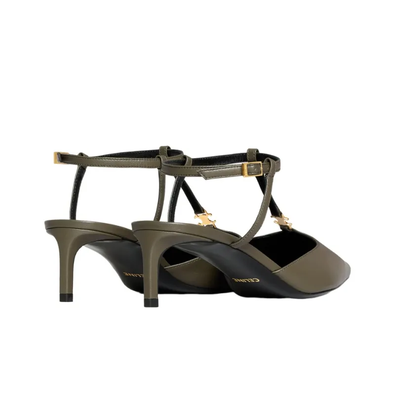 CELINE Kitten Slim Heel High Heels Women's Dark Green-3