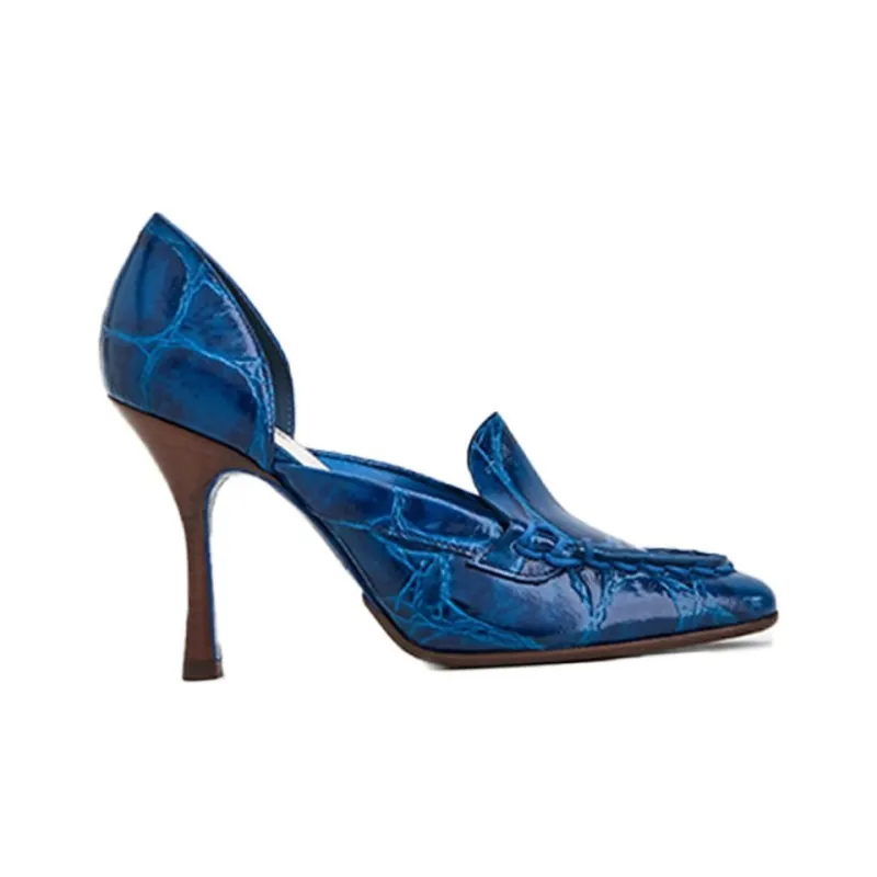 TOD'S Dorsay Spiga Cone Heel High Heels Women's Blue-1