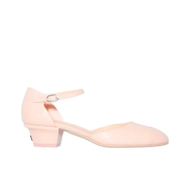 CHANEL Chunky Heel High Heels 3.5cm Women's Light Pink Red-1