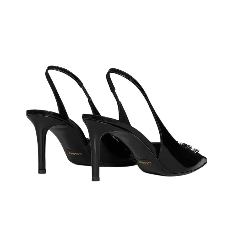 CELINE Triomphe Slim Heel High Heels Women's Black-3