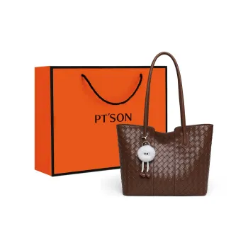 PT'SON Cow Leather Patchwork Synthetic Leather Tote Bag Shopping Bag Shoulder Bags Regular Women's Coffee