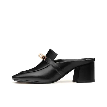 HERMES Blossom Block Heel High Heels 6cm Women's Black