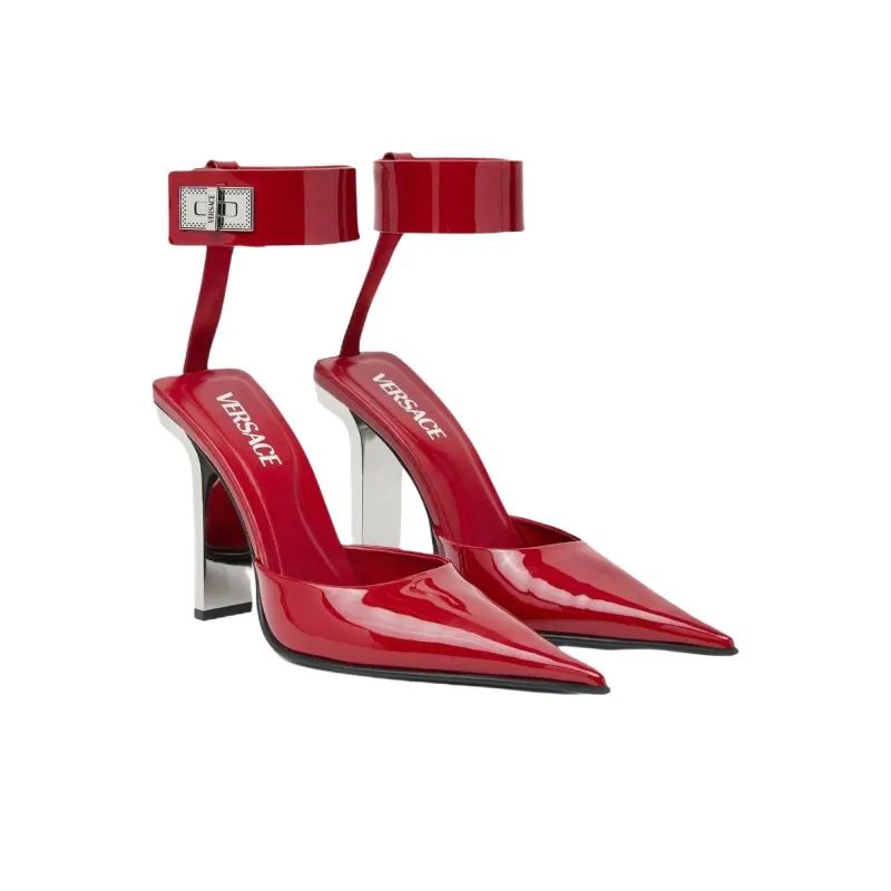 VERSACE Slice Block Heel High Heels 10.5cm Women's Red-2