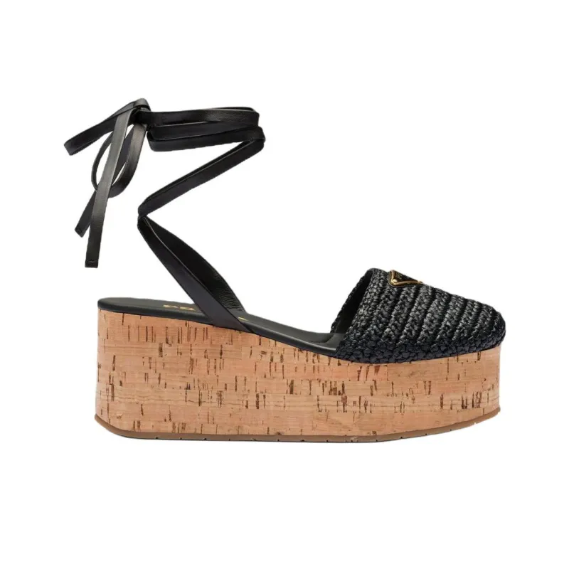 PRADA Raffia Wedge Sandals-1