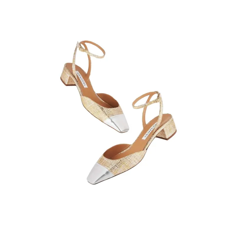 AQUAZZURA French Flirt Pumps Chunky Heel High Heels 3.5cm Women's Silver-Gold-3