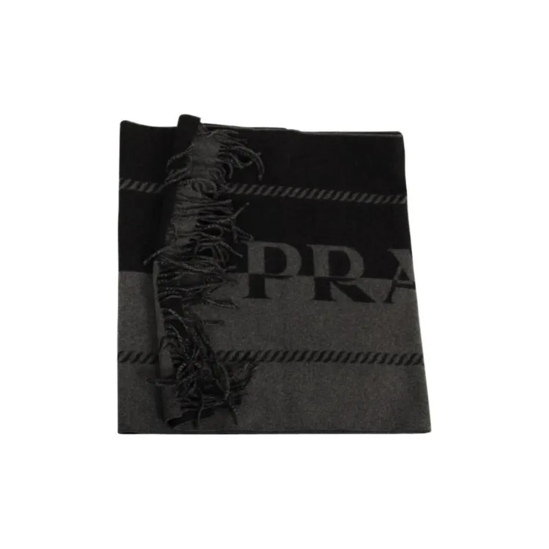 PRADA Logo Detailed Fringed Knitted Scarf-2