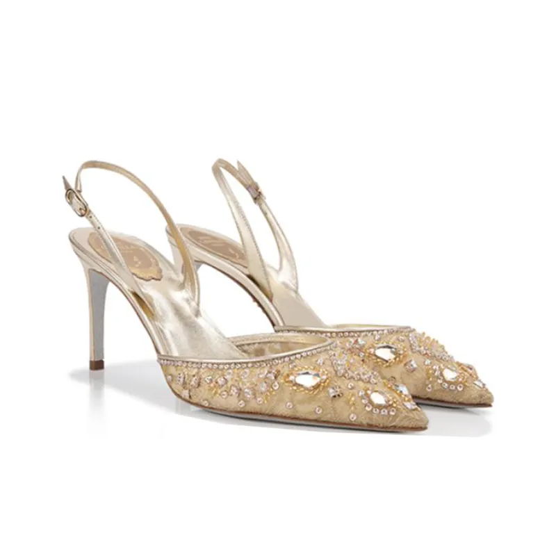 RENE CAOVILLA Aretha Slim Heel High Heels 7cm Women's Gold-2