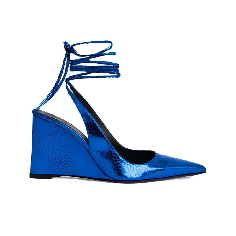 By Far Vaughn Wedge Heel High Heels 10cm Women's Blue-1
