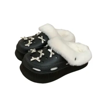 SHIGUDE Cotton Slippers Women's, Black