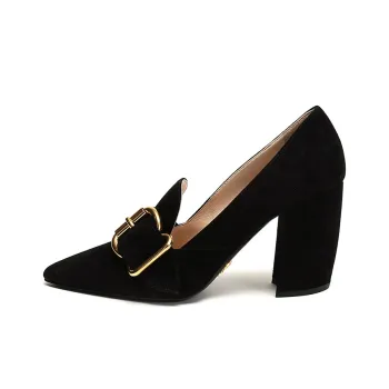 PRADA Fringed Buckle Suede Pointy Pumps 'Black' Women's